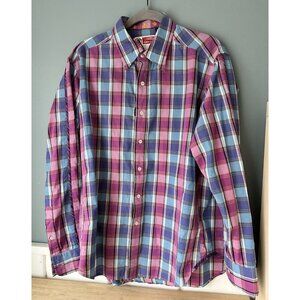 Robert Graham Mens Medium Blue Purple Pink LS Cotton Dress Shirt Plaid Checkered